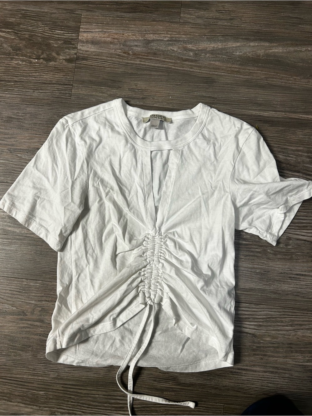All saints White Ruched Front Short Sleeve Top